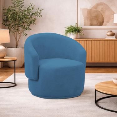 Imagem de Poltrona Decorativa Sala De Estar Recepção Jasmine Linho Cor Azul Royal