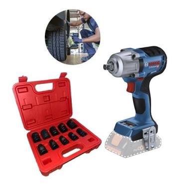 Imagem de Chave de Impacto com 1/2 pol Bosch Gds 18v-450 + Jogo de soquetes Sem 