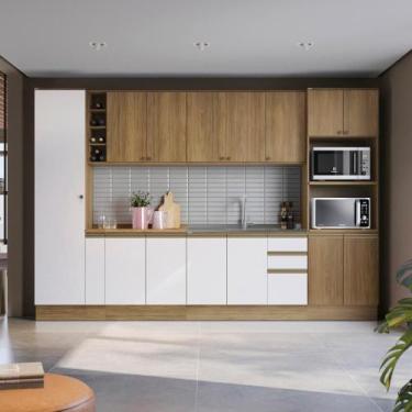 Imagem de Cozinha Modulada Celeste Kappesberg 100% MDF Nogueira/Branco 9 Peças