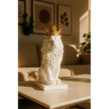 Imagem de Estátua De Leão Com Coroa Em Resina Para Decoração Adorno 37 cm - Para