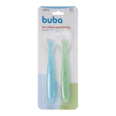 Imagem de Kit 2 Colheres Silicone Buba Alimentação Bebê Azul/Verde