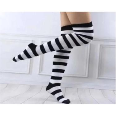 Imagem de Meia Calça Branca C/ Listras Pretas - 7/8 - Lolita Cosplay - Minha Tor