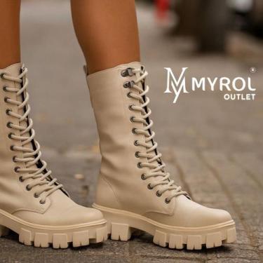 Imagem de Bota Coturno Cano Alto/Longo Tratorada Estilo Blogueira Off White - My