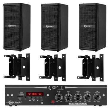 Imagem de Kit Amplificador Taramps THS 1800 com 3 Caixas 200.2HF e 3 Suportes