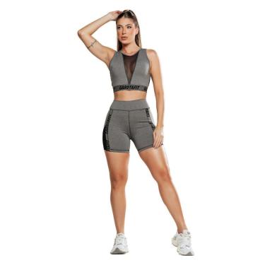 Imagem de Conjunto Top Academia Feminino Decote Vazado Shorts Biker Anatômico Modelador Alta Compressão UV50+-Feminino
