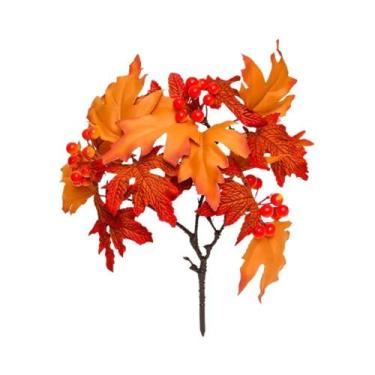 Imagem de Ramo De Folhas De Bordo Artificial De 34cm Com Frutas Vermelhas E Pinh