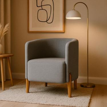 Imagem de Poltrona Requinte Linho Elegante Pés Madeira Sala Escritório