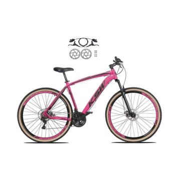 Imagem de  Bicicleta Aro 29 Ksw Xlt 24v Freios a Disco Hidráulicos Garfo Suspensão Pneu com Faixa Bege - Rosa