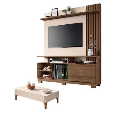 Imagem de Estante Home Theater Artheo Castanho Off White Com Mesa De Centro Liz Off White - Hb Mó...