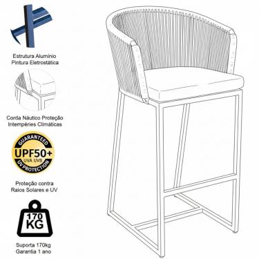 Imagem de 03 Banquetas Noronha Em Alumínio E Corda Náutica Trama Preto