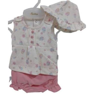 Imagem de Conjunto Bata + Shorts + Chapeu Bebê Menina Paraiso Rf 13890-Feminino