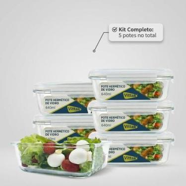 Imagem de Vittak Kit 3, 5 e 10 Potes Herméticos de Vidro Borossilicato 640ml Tra