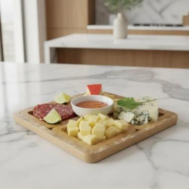 Imagem de Petisqueira Quadrada em Madeira com 4 Divisórias Petisco Mesa - TOP RI