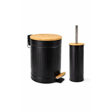 Imagem de Kit Lixeira 3L Fluted e Escova Sanitária - Jolitex Mek - Preto, Preto