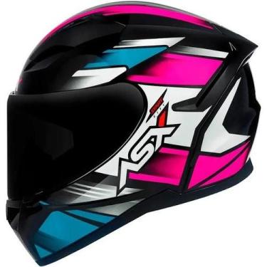 Imagem de Capacete Asx City Start Preto Brilhante Com Azul Turquesa Rosa Esporti
