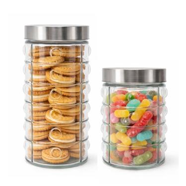 Imagem de Kit 2 Potes Porta Mantimento Vidro Point Decor Tampa Inox 1200ml e 1600ml