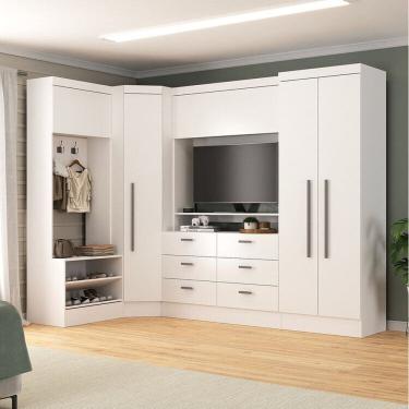 Imagem de Quarto Completo Viena 5 Portas 6 Gavetas 4 Peças Espresso Móveis Branco