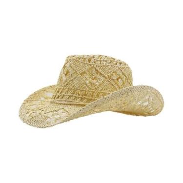 Imagem de Chapéu De Sol Unissex Dobrável Estilo Cowboy Ocidental De Palha, Trico