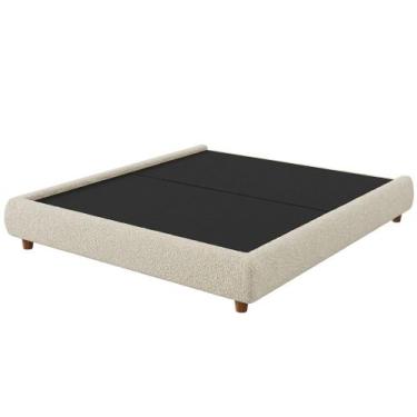 Imagem de Cama Casal Queen Japonesa Pés Madeira 174cm Firenze Bouclé Off White -