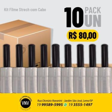 Imagem de Kit Mini filme Stretch 100x25 com cabo (10 unidades) - VNV embalagens 