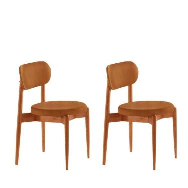 Imagem de Conjunto 2 Cadeiras De Jantar Ballare Soft Moderna Mobília Star Caramelo / Imbuia Nat.