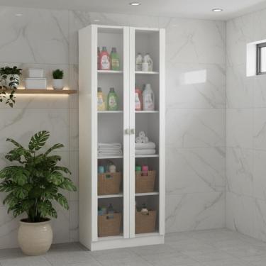 Imagem de Armário Multiuso Lavanderia 2 Portas Com Vidro 59,8cm Multimóveis Cr30053 Branco