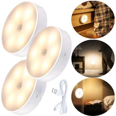 Imagem de Kit 3 Luminárias Led Sem Fio Com Sensor Movimento Presença Noturna Recarregável Usb