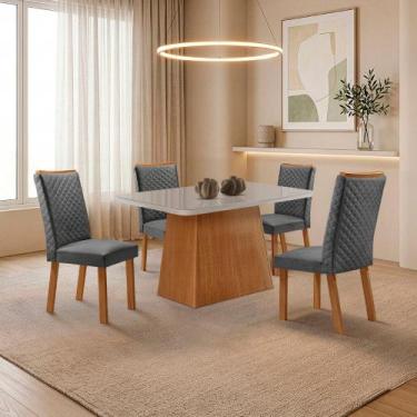 Imagem de Mesa de Jantar Aida 120cm Tampo MDF e Vidro Canto Copo com 4 Cadeiras 