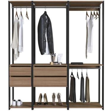 Imagem de Guarda Roupa Closet 3 peças Cabideiro Gaveta Preto e Montana com Nicho