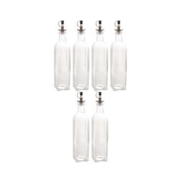 Imagem de Kit 6 Garrafas Porta Azeite 510ml Vidro Bico Dosador Frasco Transparente para Vinagre Lyor