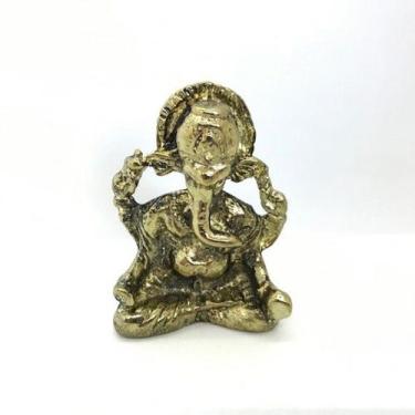 Imagem de Imagem Ganesh Meditando Dourado Escultura Metal 05 cm - Lua Mistica