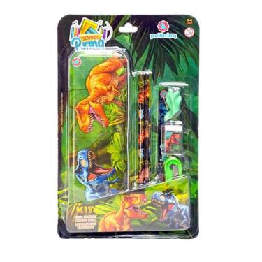 Imagem de KIT ESCOLAR COM ESTOJO METALICO Modelo:Dinossauro - POLIBRINQ, Dinossa