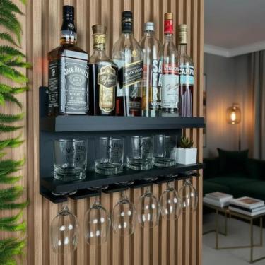 Imagem de Bar Barzinho de Parede Mdf Decoração - Com Porta Copos - Sala Churrsqu