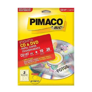 Imagem de Etiqueta CD e DVD Pimaco Carta 20 Etiquetas CD10T Transparente