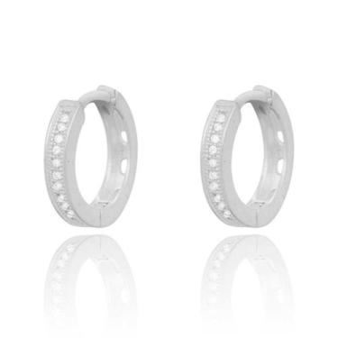 Imagem de Brinco Masculino E Feminino Argolinhas Zircônias Cravejadas Prata 925 