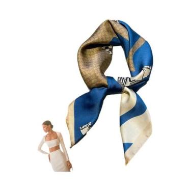 Imagem de Cachecol Feminino De 70cm Com Estampa De Poá E Floral, Em Cetim Macio,