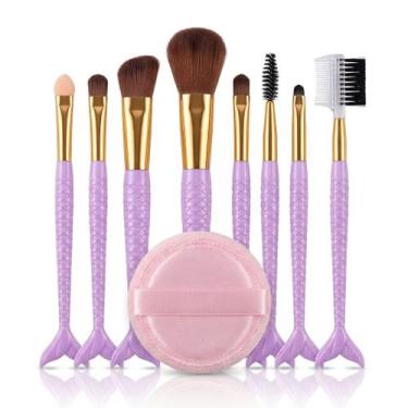Imagem de Kit Pinceis de Maquiagem Sereia 10 Pecas Cabo Decorativo Ponteiras Dou