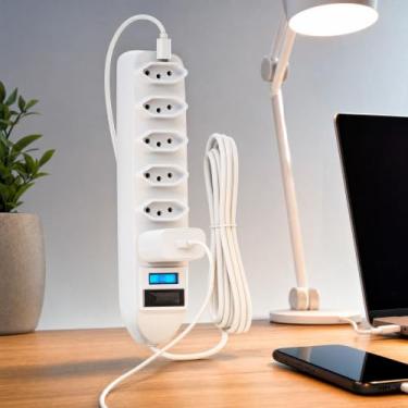 Imagem de Extensão Elétrica Bivolt | 6 Tomadas 10 Amperes | Cabo 3 Metros | Filtro De Linha | Fusível De Proteção | Potência Até 2500W | Inmetro | Régua De Tomada | Globi.