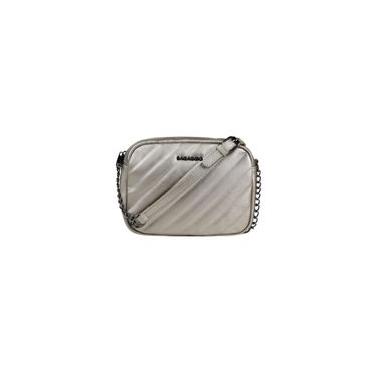 Imagem de Bolsa Transversal Feminina com Correntes Matelasse Ônix P / Prata
