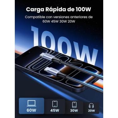 Imagem de Cabo rápido UGREEN PD 100W 20V 5A USB C p/ Tipo-C ( 2 metros ) chip E-