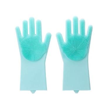 Imagem de Luva Mágica de Silicone para Lavar Louças - CENTERLOJA, Verde água