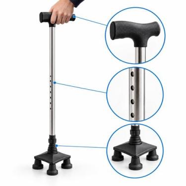 Imagem de Bengala Ortopédica 4 Apoios Aço Inox Base Flexível Ajustável - Winner.