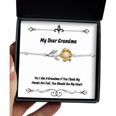 Imagem de SpreadPassion Bracelete de girassol legal para avó, Yes I Am A Grandma If You Think My Hands are, presentes para avó, presente de neta, para avó