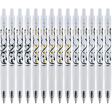Imagem de Pilot G2 Fashion Collection Canetas de tinta gel premium, ponta fina (0,7 mm), barril branco com detalhes em ouro/prata com tinta preta, 14 unidades (15646)