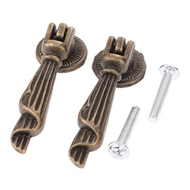 Imagem de 2 conjuntos de colheitas único buraco botão antique bronze gaveta gaveta armário armário aperto w/parafusos 19 * 60mm padrão rugas retro YYDFPIIA