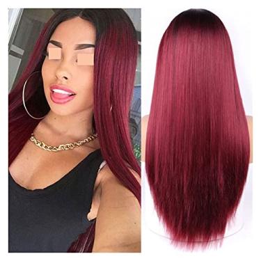 Imagem de Perucas femininas longas e lisas, peruca sintética azul claro para mulheres, peruca mista preta e loira, parte média, cabelo natural, perucas de cabelo humano (cor: 9010-R2-113-118, comprimento esticado: 66 cm)