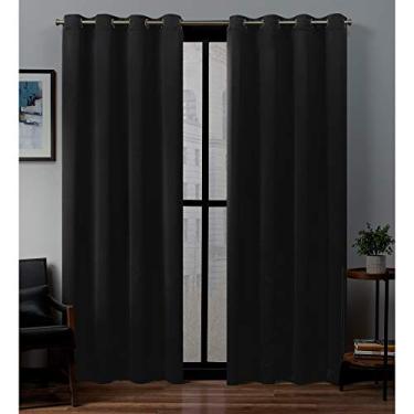 Imagem de Exclusivo Home cetim sarja tecido escurecimento de quarto blackout ilhós top cortina painel par, 132 cm x 243 cm, preto