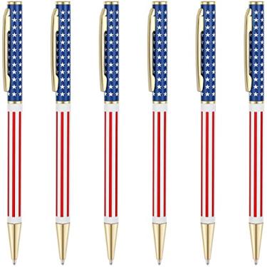 Imagem de Canetas esferográficas retrátil de metal fino Unibene em volume de 6 unidades, Bandeira americana patriótica de ouro para Swat, Veterano, Lembrança,, Ponto médio (1 mm de tinta preta), Materiais escolares e de escritório