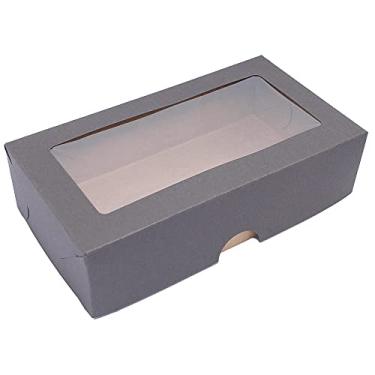 Imagem de 50 Caixas de papel kraft tampa marrom com visor, tamanho 15x8cm, ideal para doces, brigadeiros, presentes