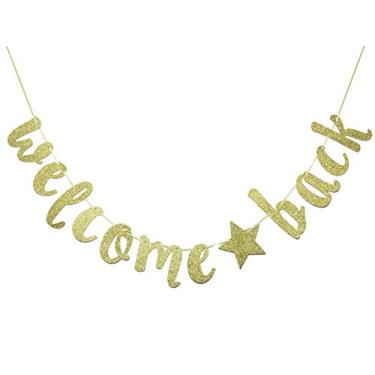 Imagem de Placa de banner Welcome Back, Casa, Estaleiro escolar, Decorações de sala de aula (ouro)